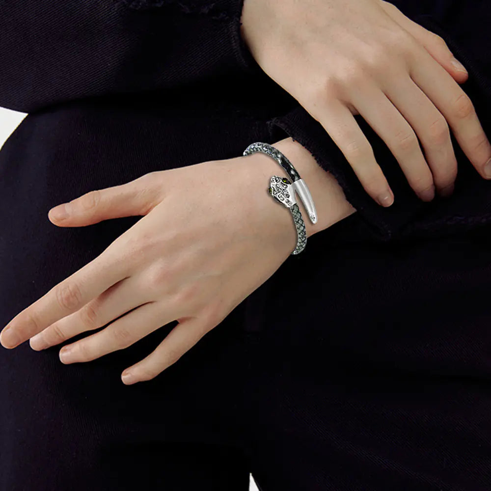 Pulsera de cabeza de serpiente de cobre con incrustaciones de leopardo de circón