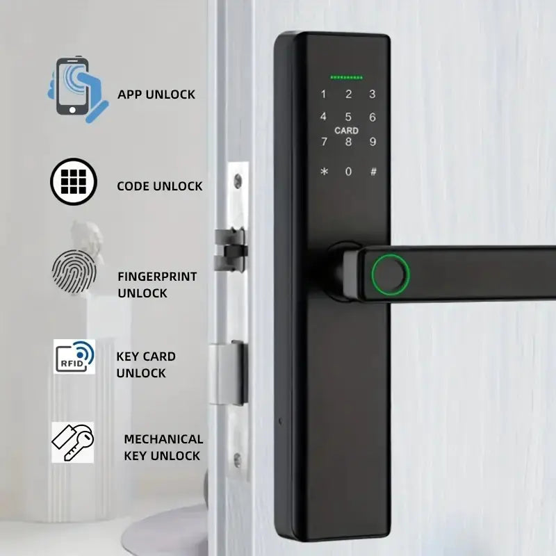 Cerradura Inteligente con Contraseña y Huella Digital para Puertas de Madera