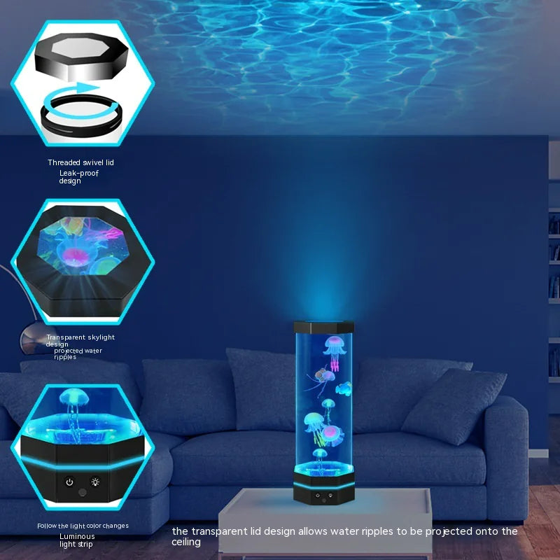 Lámpara de Lava con Medusas Flotantes – 17 Colores LED, Control Remoto, Luz Nocturna Decorativa 15” USB   | Magia Marina en tu Hogar
