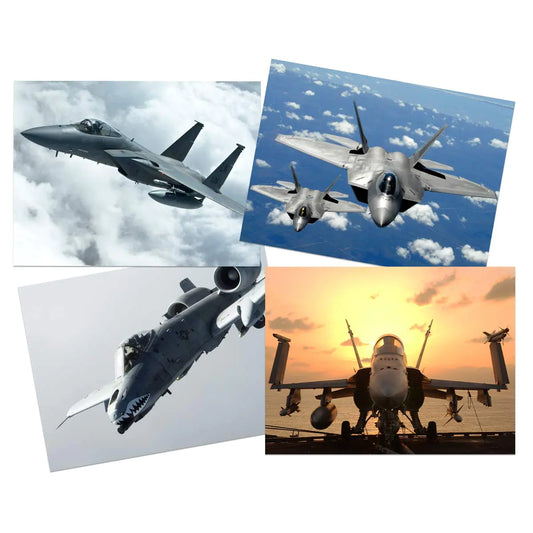Artery8 Military A-10 Warthog F-15 Eagle F-18 Hornet F-22 Raptor Fighters Navy Wall Art Print Poster Pack of 4
