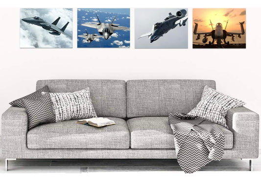 Artery8 Military A-10 Warthog F-15 Eagle F-18 Hornet F-22 Raptor Fighters Navy Wall Art Print Poster Pack of 4