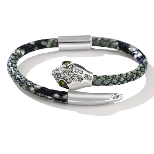 Pulsera de cabeza de serpiente de cobre con incrustaciones de leopardo de circón
